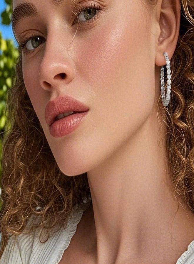 OOOPEL Silver Hoops Earrings for Women Sparkling Sterling Silver Rhinestone Hoop Earring for Womens Cubic Zirconia Jewelry Gift Large Hoop Earrings for Women - Image 2
